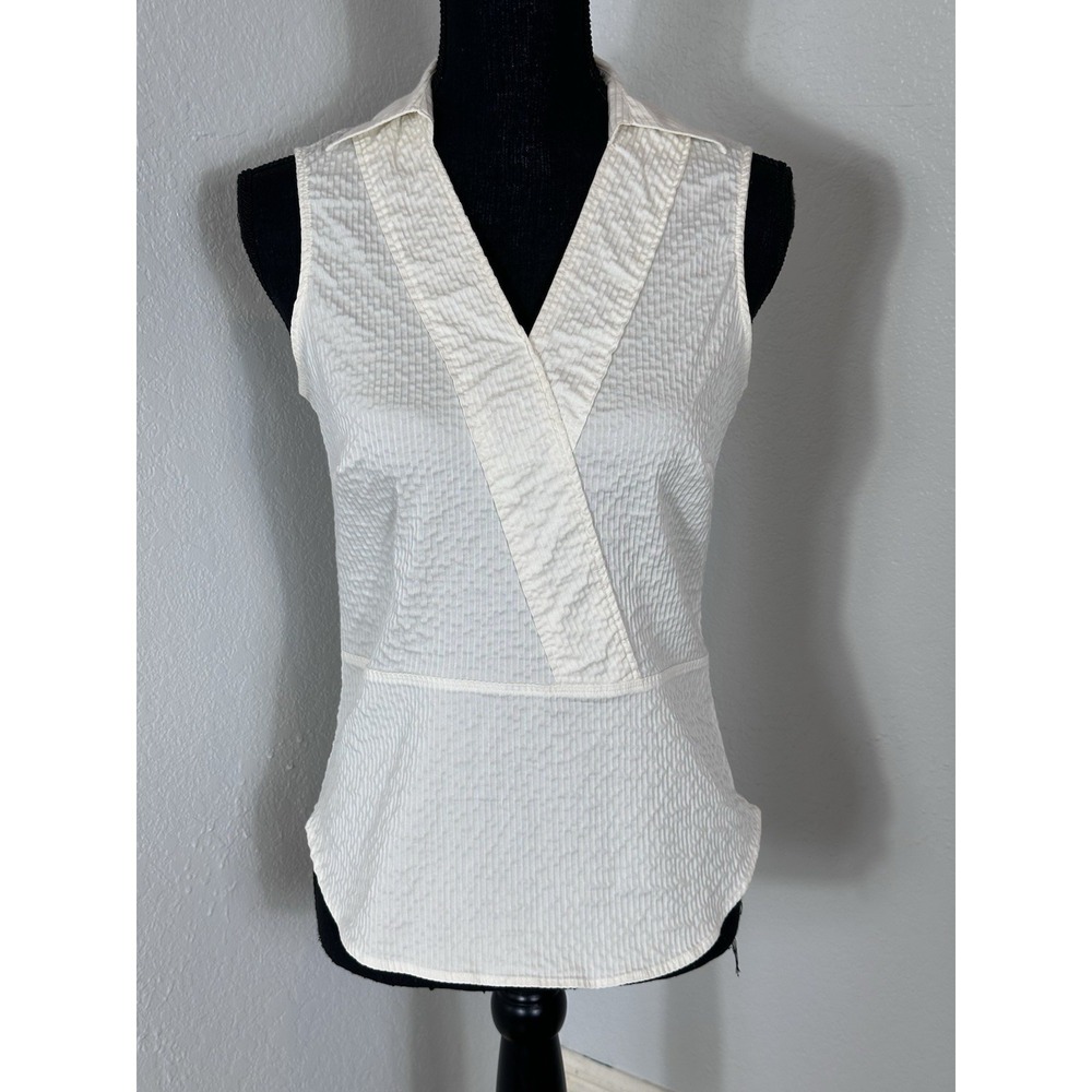 Talbots Women's Solid Woven Cotton Crinkle Textured V-Neck Blouse Sz 6